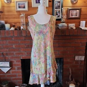 Sleeveless Pastel Watercolor Ruffle Hem Dress - Multi